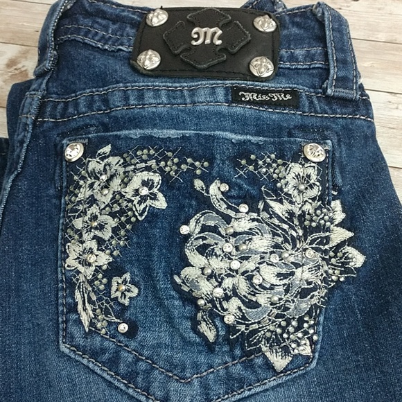Miss Me Denim - Miss Me Mid Rise Bootcut Floral Embellished Jeans